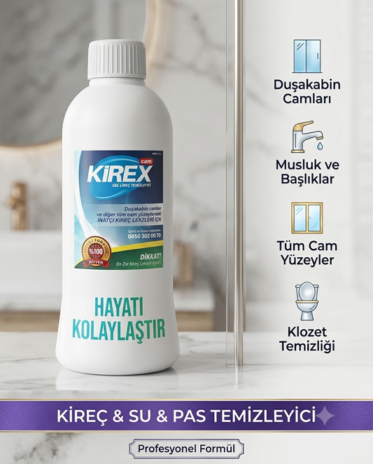 KİREX Duşakabin&Cam yüzeyler için Kireç&Su Lekesi Temizleyici 2x500ml