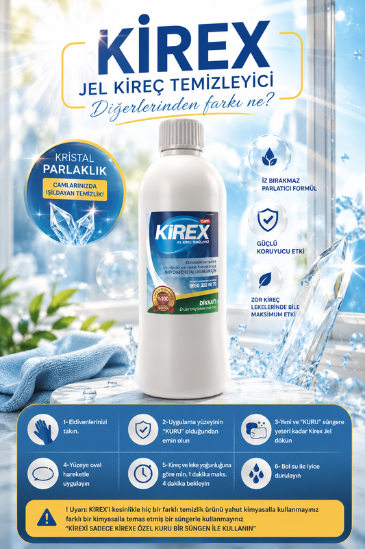 KİREX Duşakabin&Cam yüzeyler için Kireç&Su lekesi Temizleyici 3x500ml