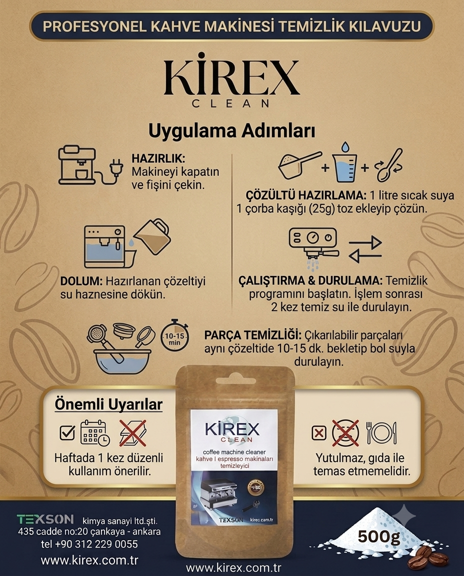 KİREX Clean Kahve Ekipmanı Kireç Çözücü Toz